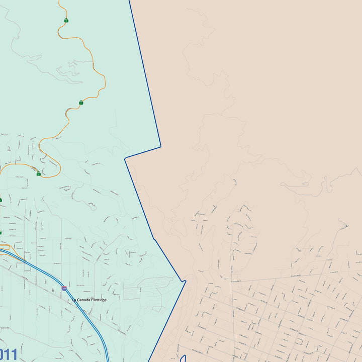 Color Cast Zip Code Style Wall Map of Pasadena, CA