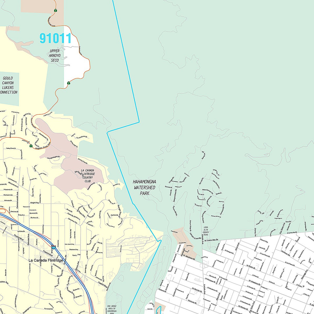 Premium Style Wall Map of Pasadena, CA