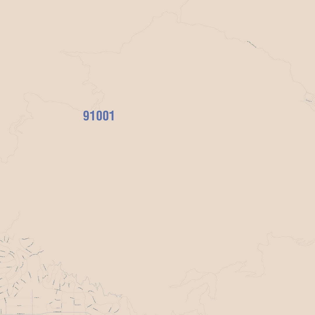 Color Cast Zip Code Style Wall Map of Pasadena, CA