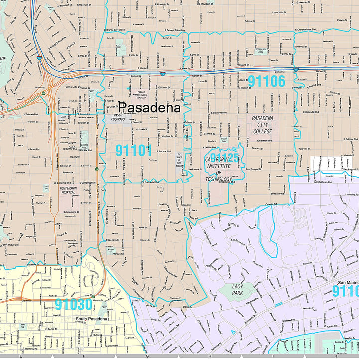 Premium Style Wall Map of Pasadena, CA
