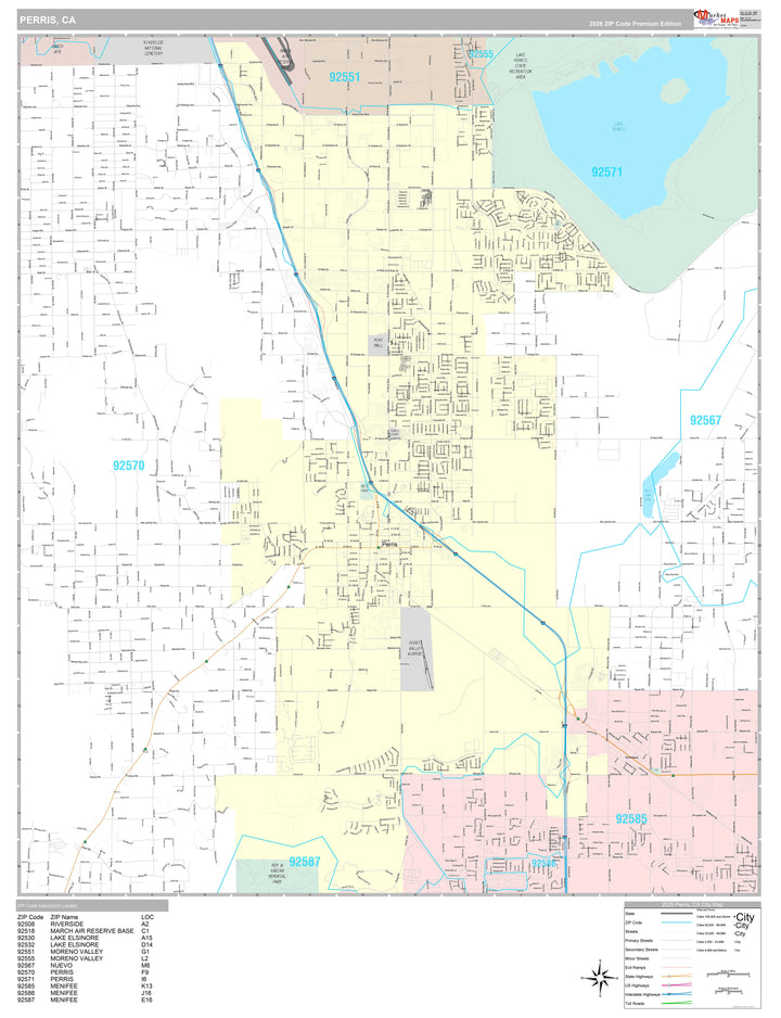 Premium Style Wall Map of Perris, CA