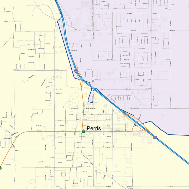 Color Cast Zip Code Style Wall Map of Perris, CA