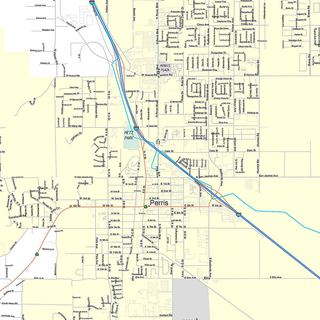 Premium Style Wall Map of Perris, CA