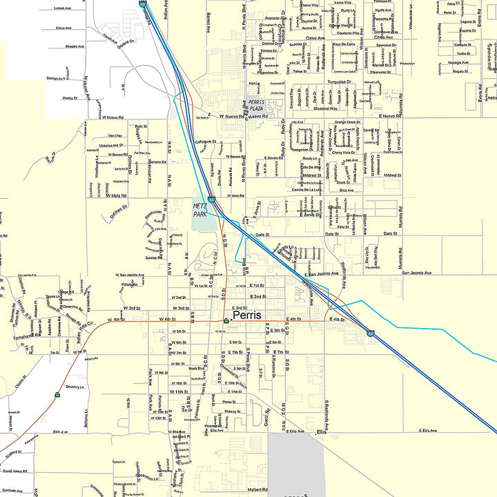 Premium Style Wall Map of Perris, CA