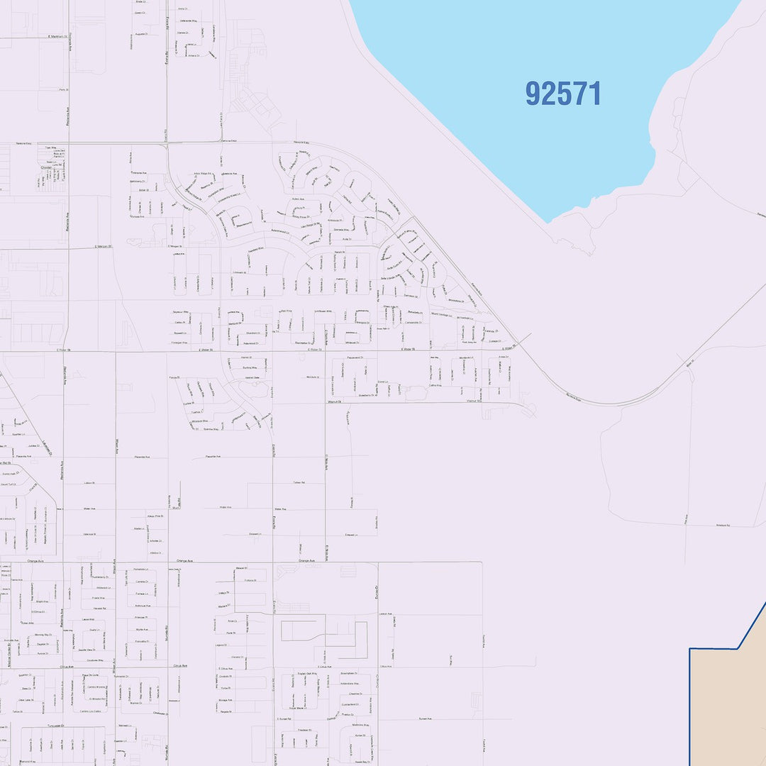 Color Cast Zip Code Style Wall Map of Perris, CA