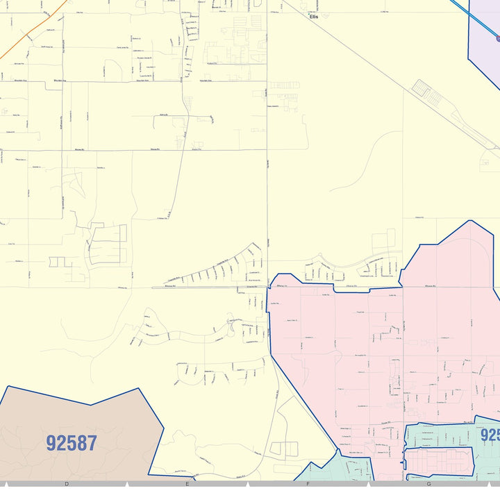 Color Cast Zip Code Style Wall Map of Perris, CA