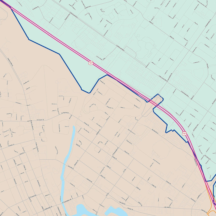 Color Cast Zip Code Style Wall Map of Petaluma, CA
