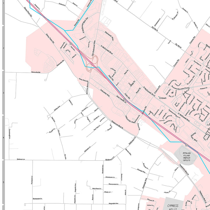 Premium Style Wall Map of Petaluma, CA