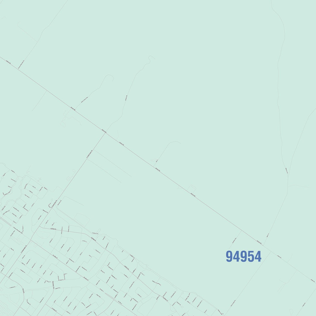 Color Cast Zip Code Style Wall Map of Petaluma, CA