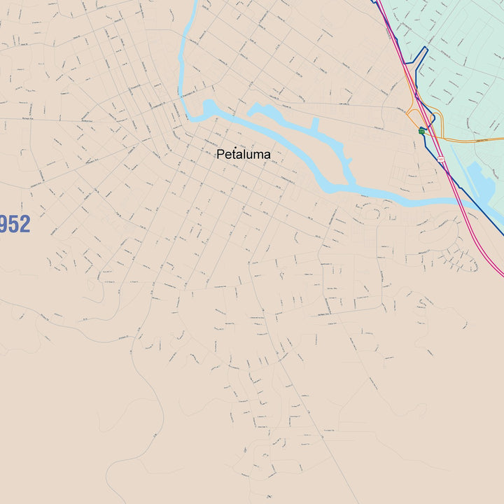 Color Cast Zip Code Style Wall Map of Petaluma, CA