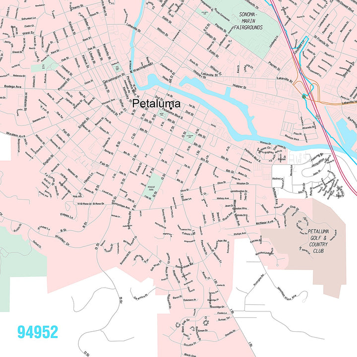 Premium Style Wall Map of Petaluma, CA