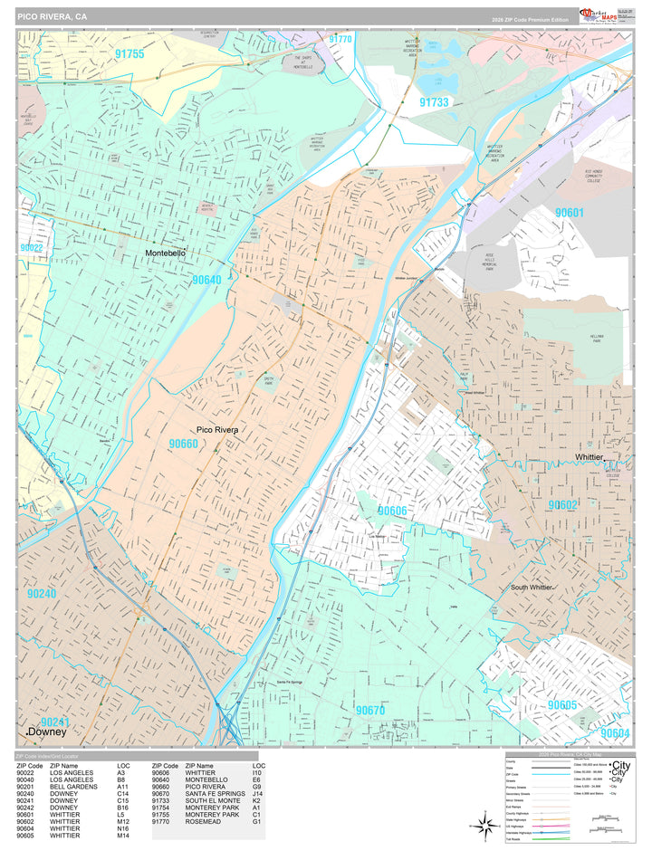 Premium Style Wall Map of Pico Rivera, CA