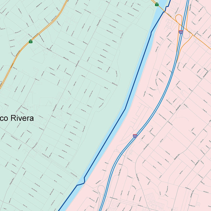 Color Cast Zip Code Style Wall Map of Pico Rivera, CA