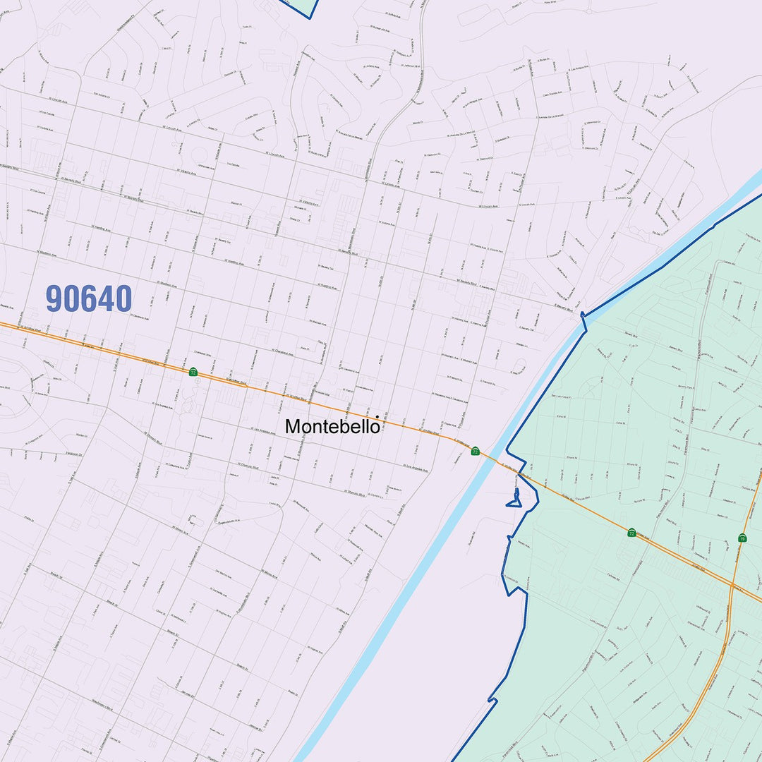 Color Cast Zip Code Style Wall Map of Pico Rivera, CA