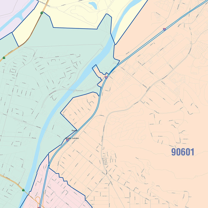 Color Cast Zip Code Style Wall Map of Pico Rivera, CA