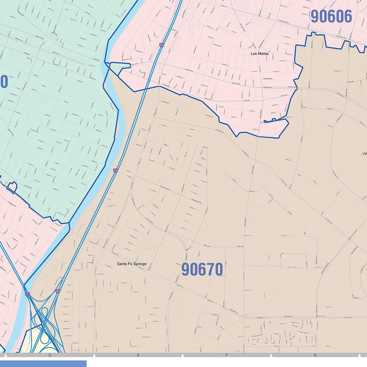 Color Cast Zip Code Style Wall Map of Pico Rivera, CA