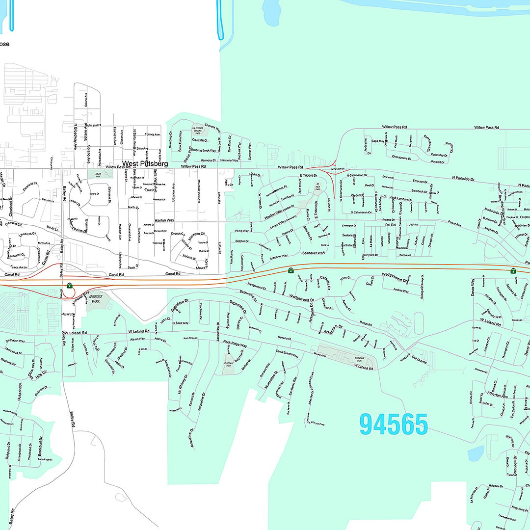 Premium Style Wall Map of Pittsburg, CA