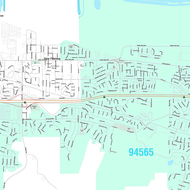 Premium Style Wall Map of Pittsburg, CA