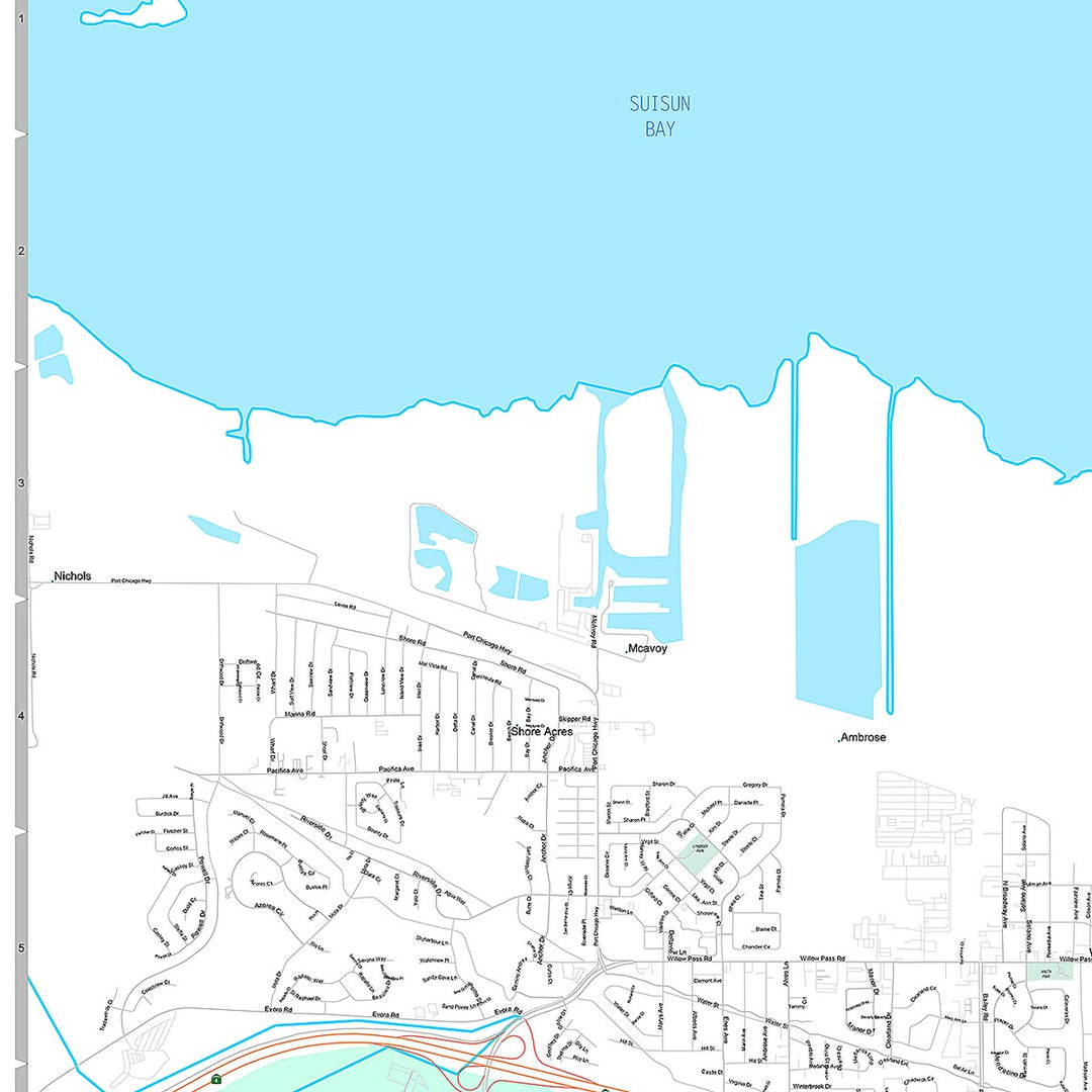 Premium Style Wall Map of Pittsburg, CA