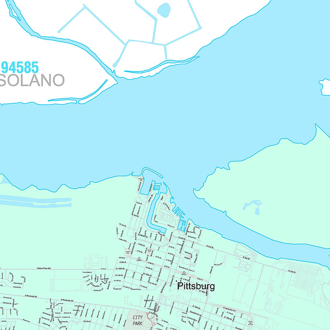Premium Style Wall Map of Pittsburg, CA