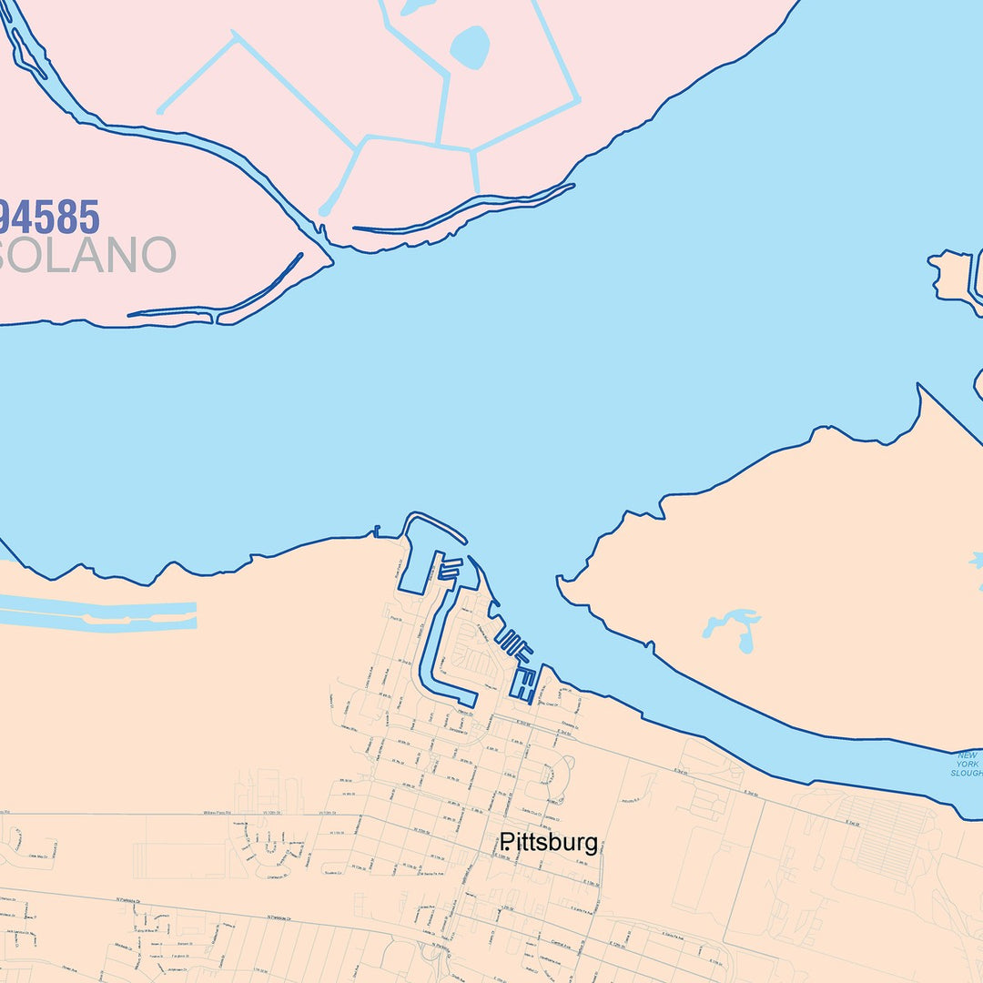 Color Cast Zip Code Style Wall Map of Pittsburg, CA