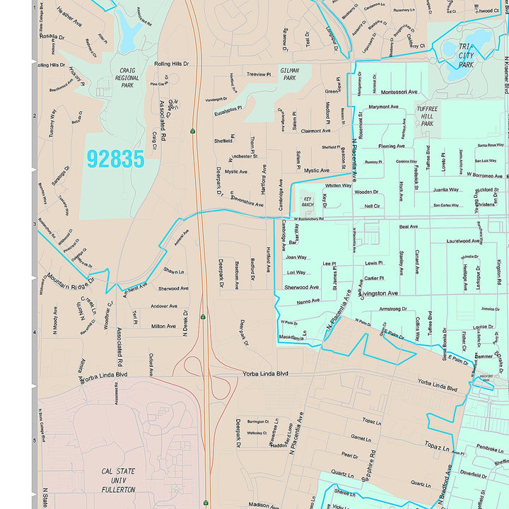 Premium Style Wall Map of Placentia, CA