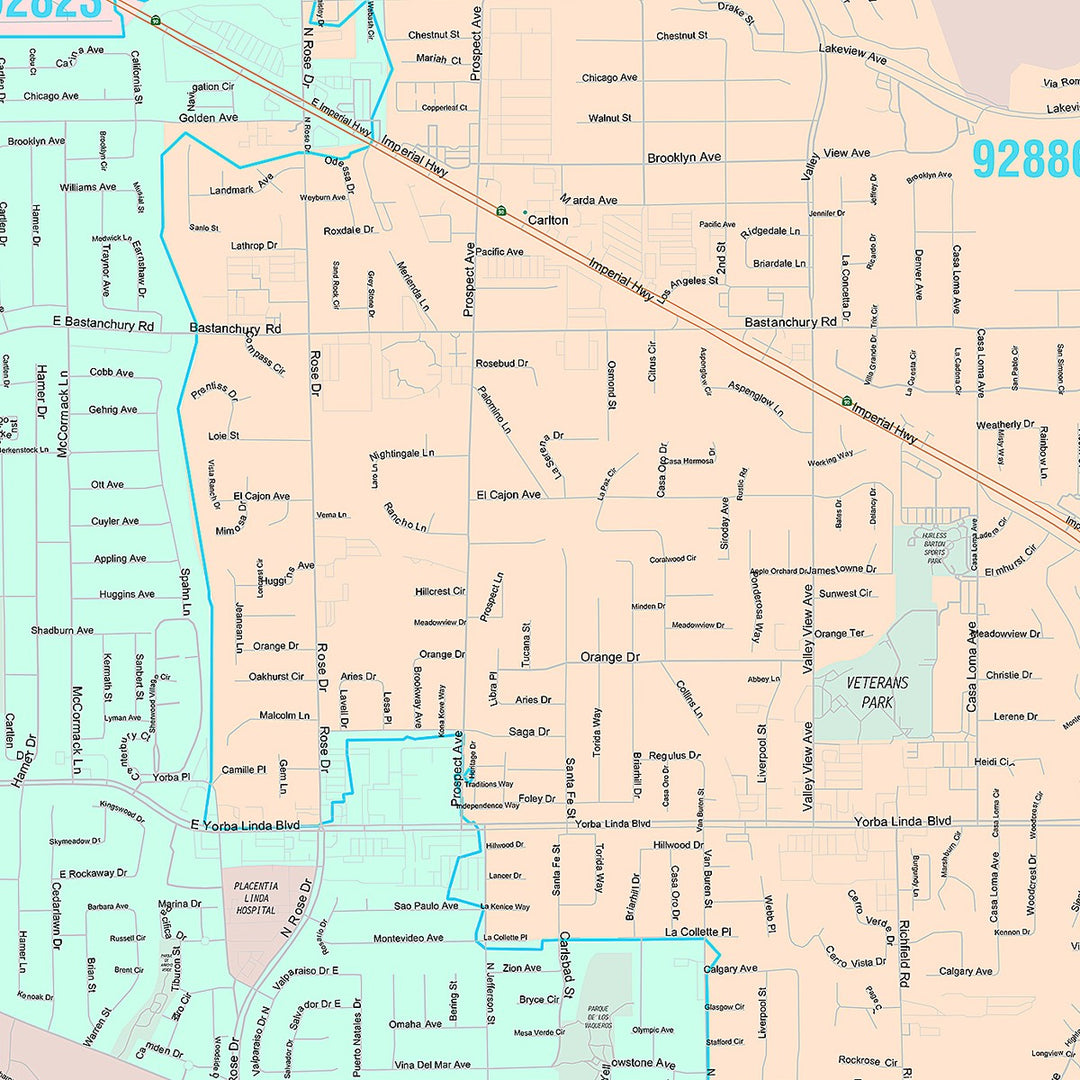 Premium Style Wall Map of Placentia, CA