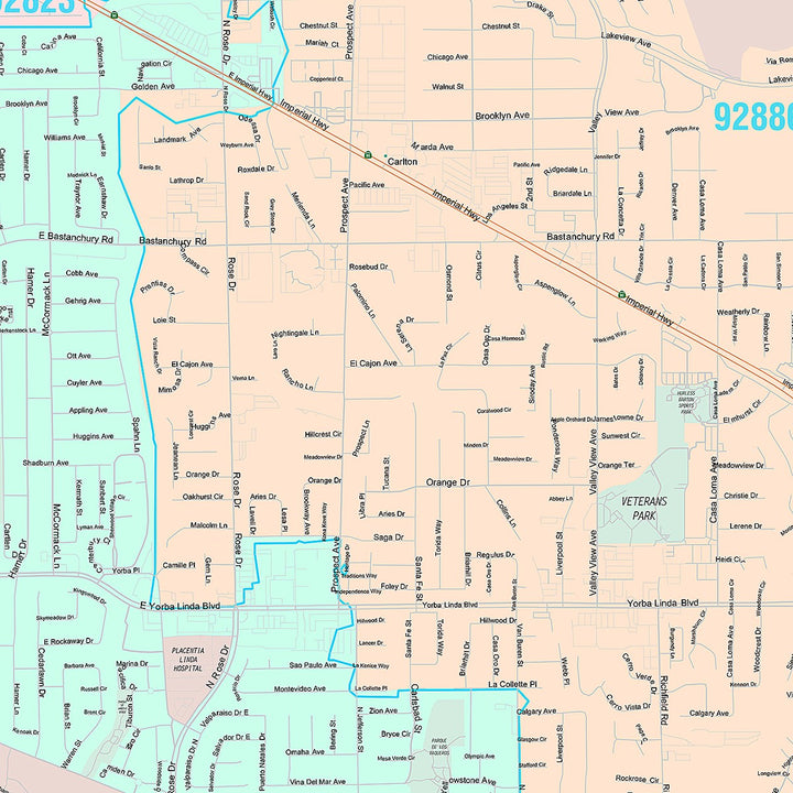 Premium Style Wall Map of Placentia, CA