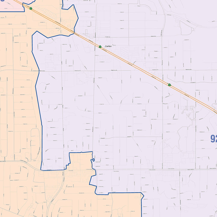 Color Cast Zip Code Style Wall Map of Placentia, CA