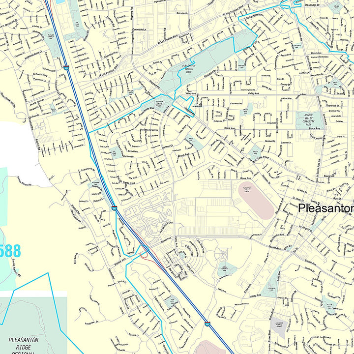 Premium Style Wall Map of Pleasanton, CA