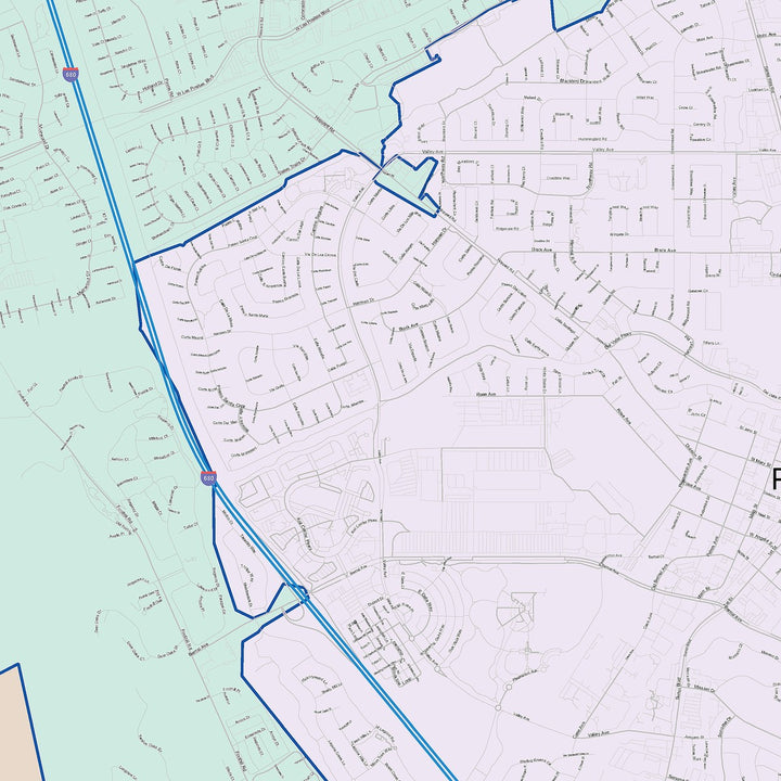 Color Cast Zip Code Style Wall Map of Pleasanton, CA