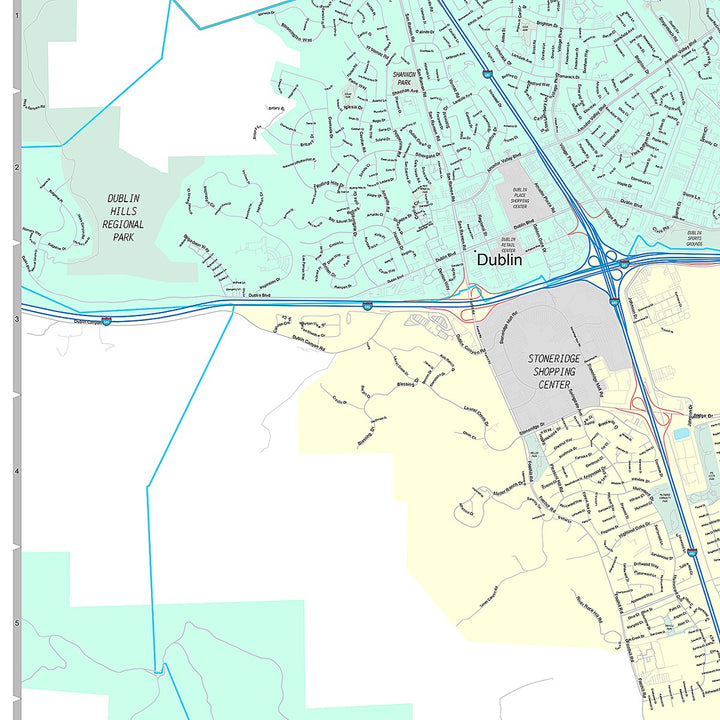 Premium Style Wall Map of Pleasanton, CA