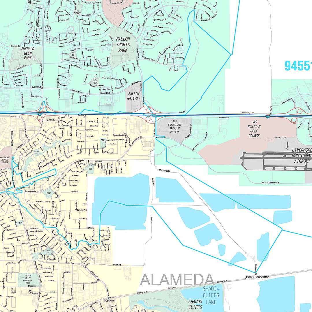 Premium Style Wall Map of Pleasanton, CA