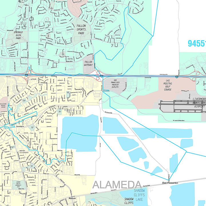 Premium Style Wall Map of Pleasanton, CA