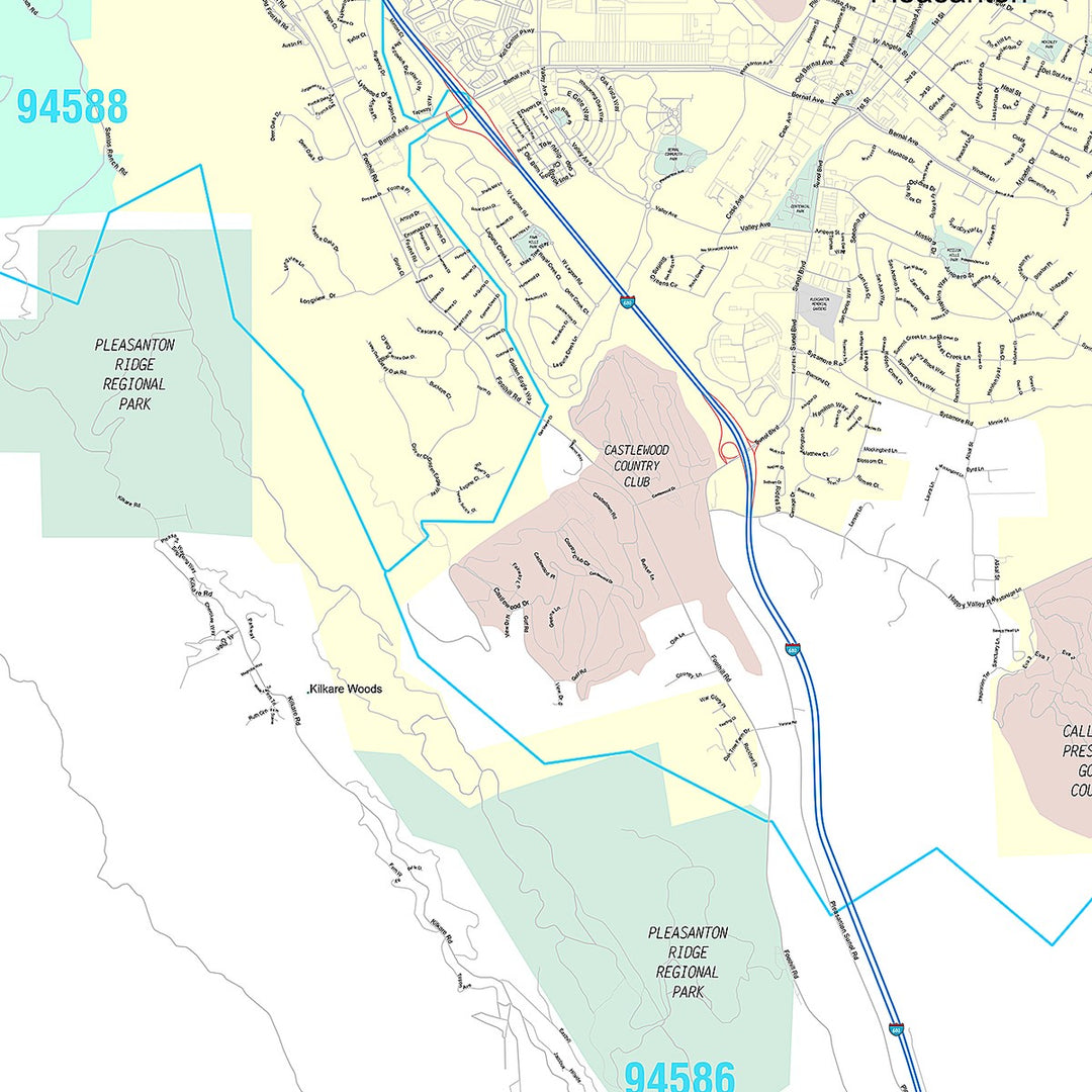 Premium Style Wall Map of Pleasanton, CA
