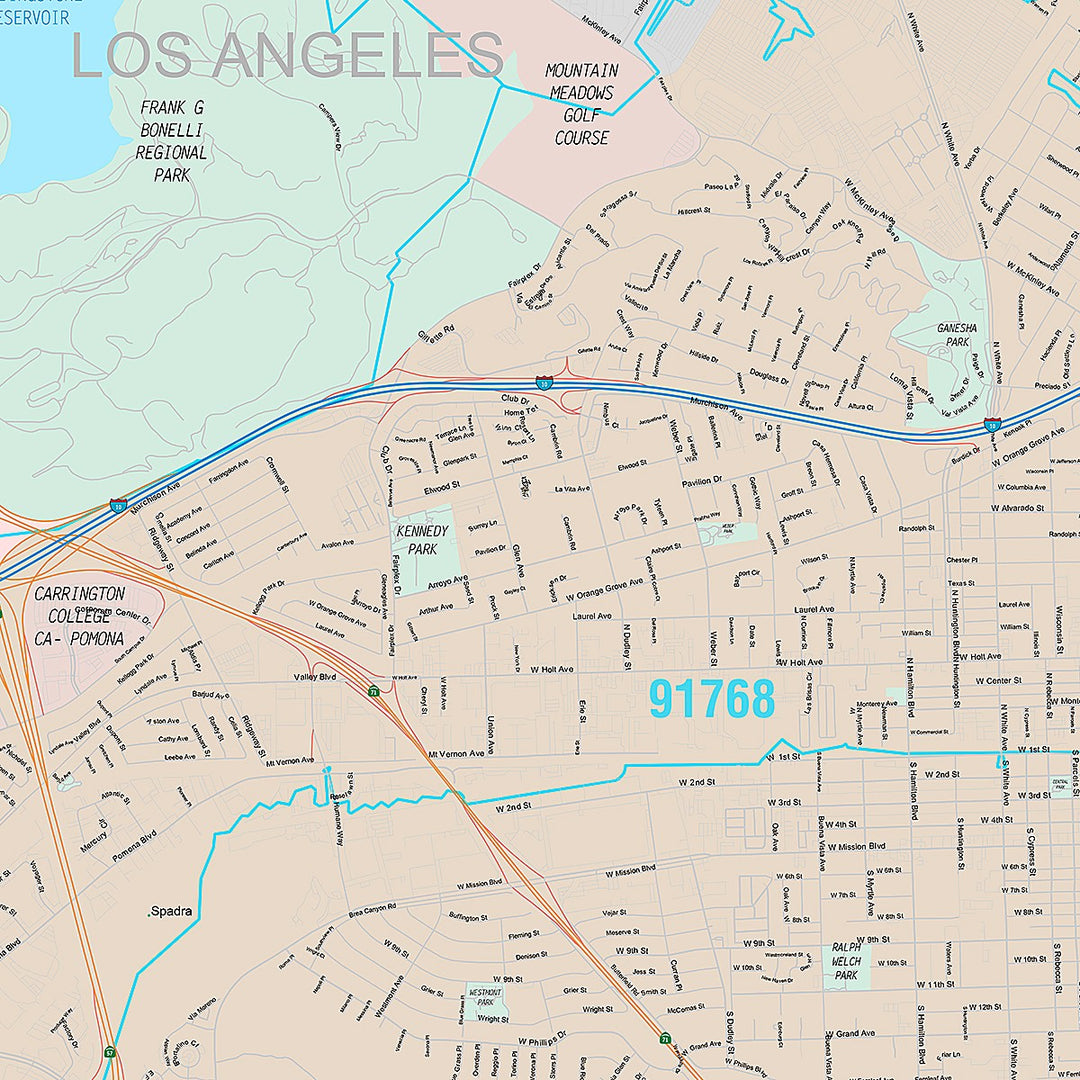 Premium Style Wall Map of Pomona, CA