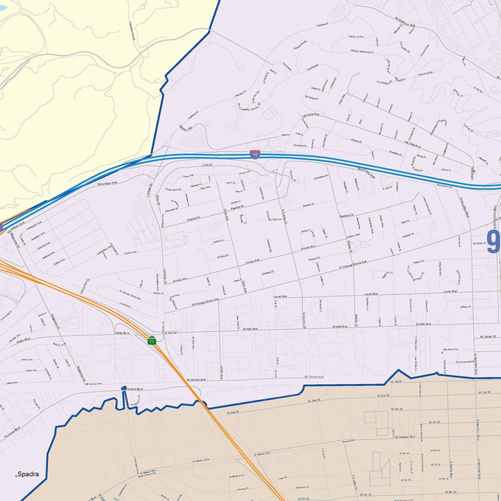 Color Cast Zip Code Style Wall Map of Pomona, CA