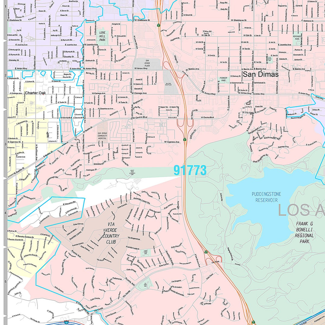Premium Style Wall Map of Pomona, CA