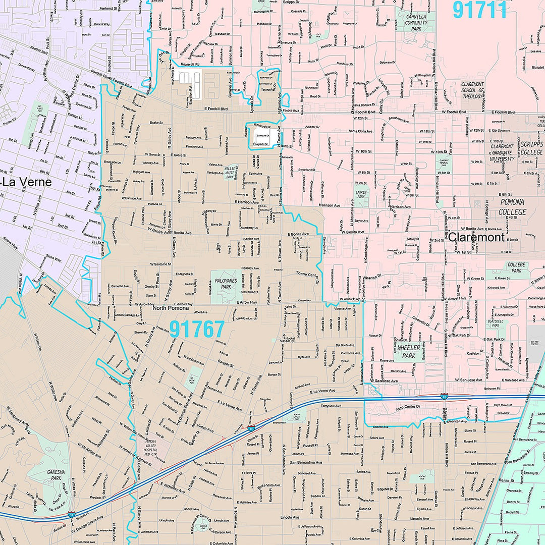 Premium Style Wall Map of Pomona, CA