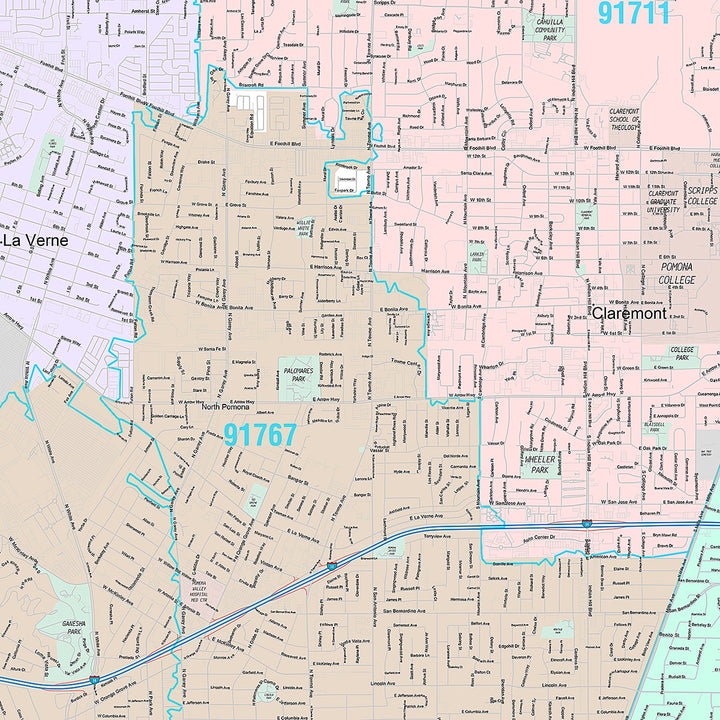 Premium Style Wall Map of Pomona, CA