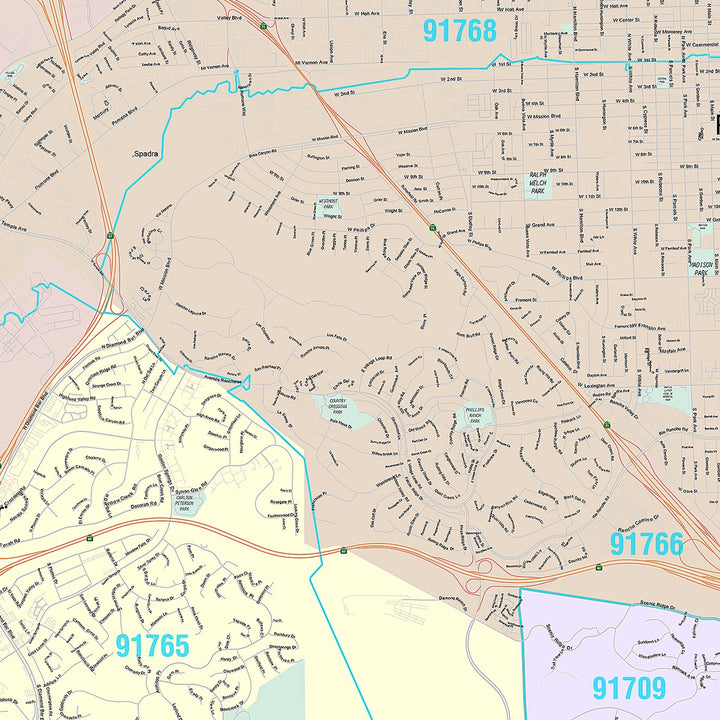Premium Style Wall Map of Pomona, CA