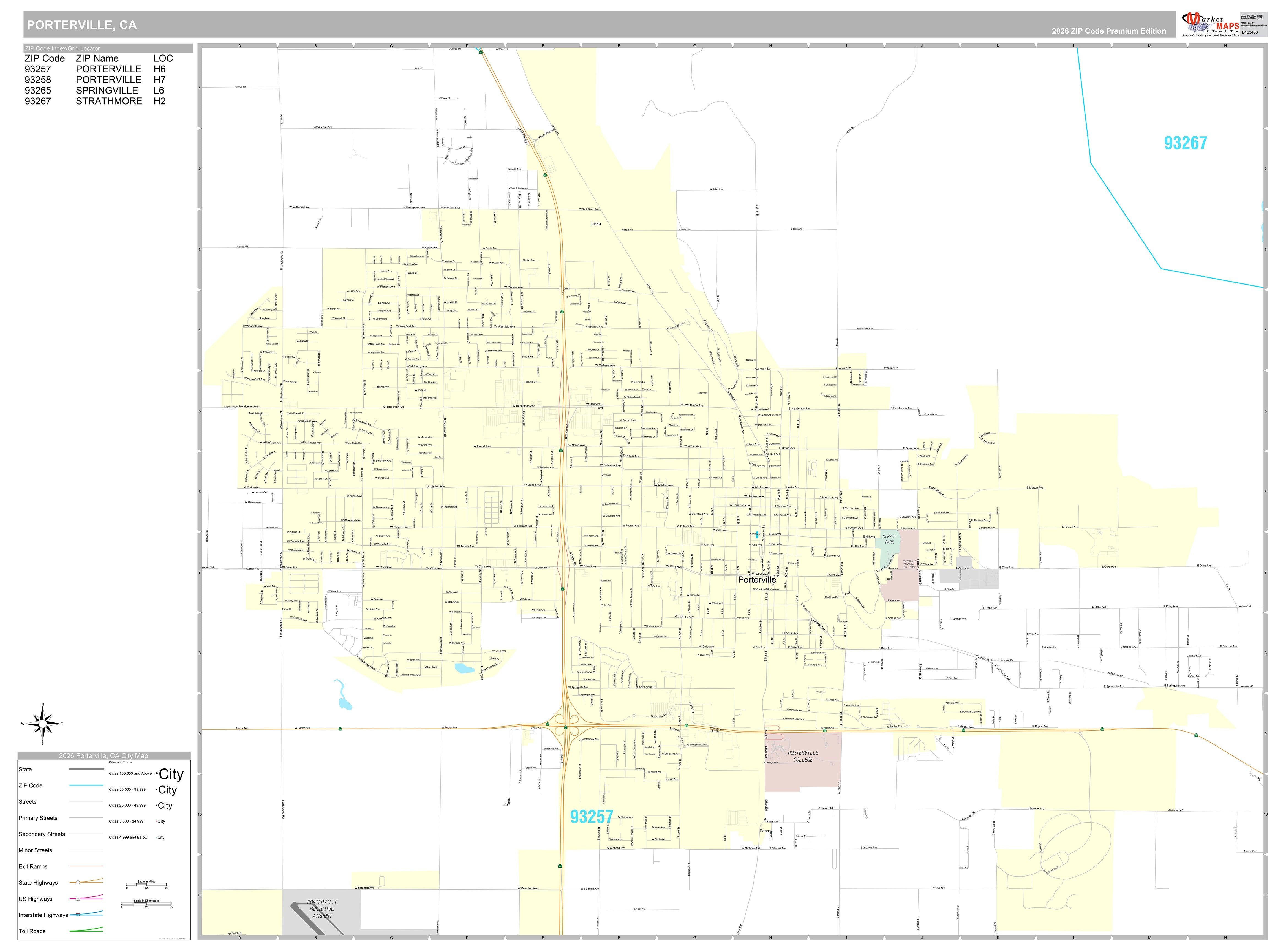 Premium Style Wall Map of Porterville, CA – American Map Store