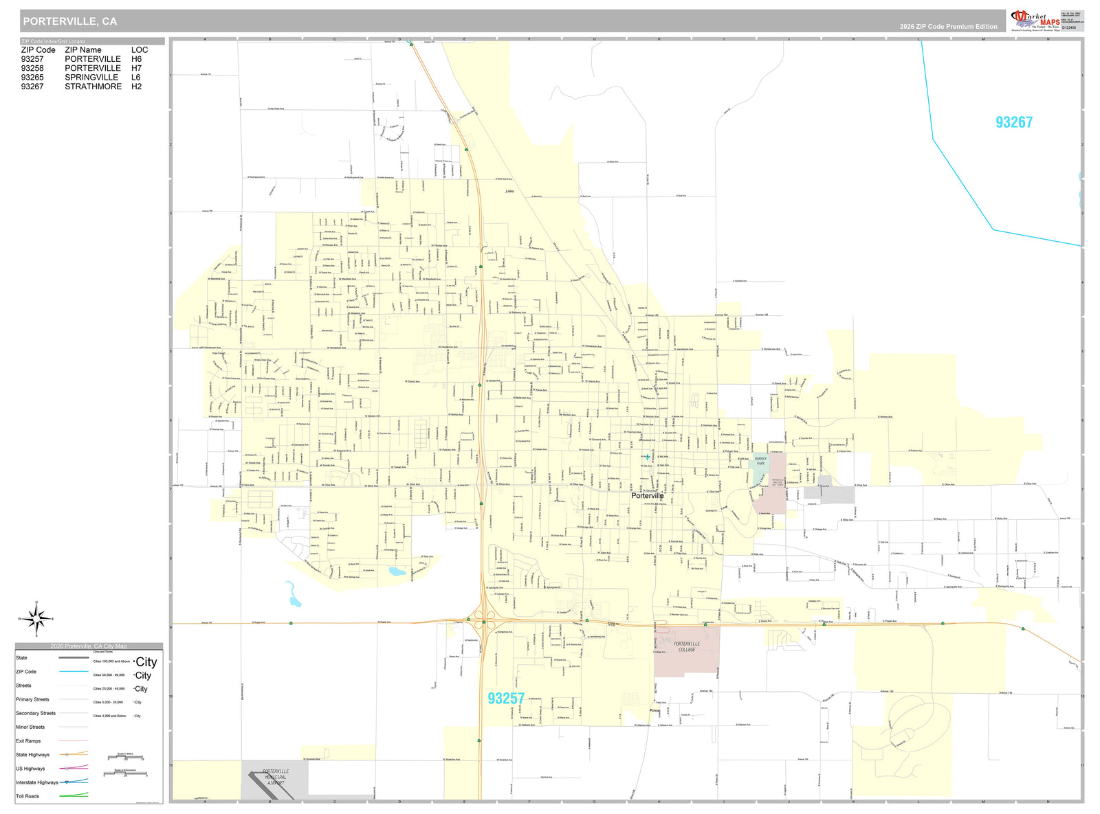 Premium Style Wall Map of Porterville, CA