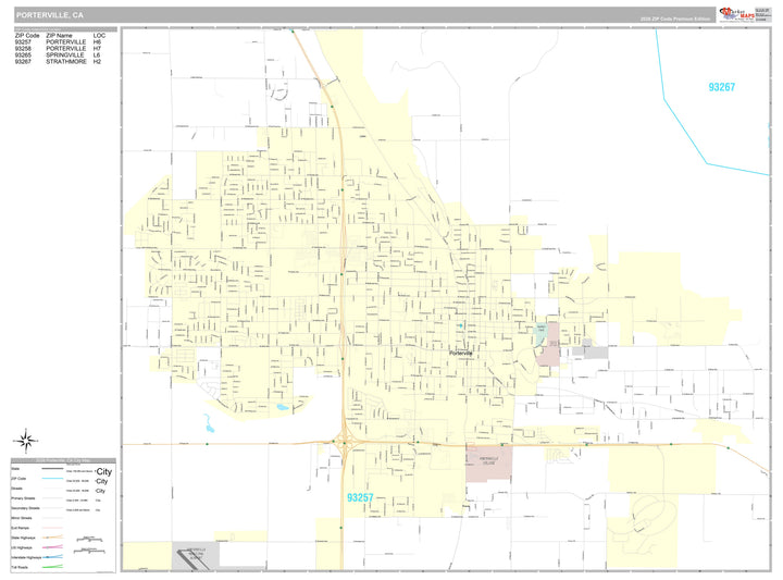 Premium Style Wall Map of Porterville, CA