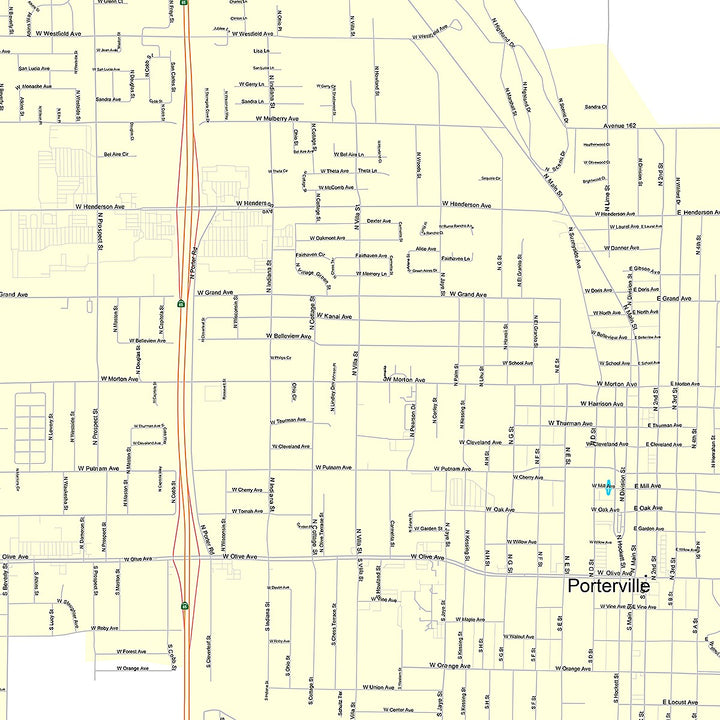Premium Style Wall Map of Porterville, CA
