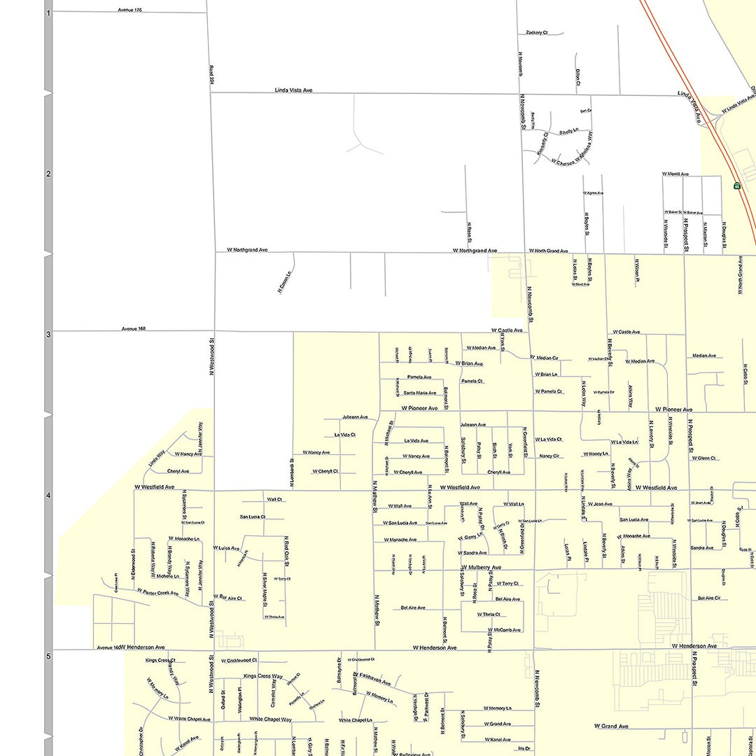 Premium Style Wall Map of Porterville, CA