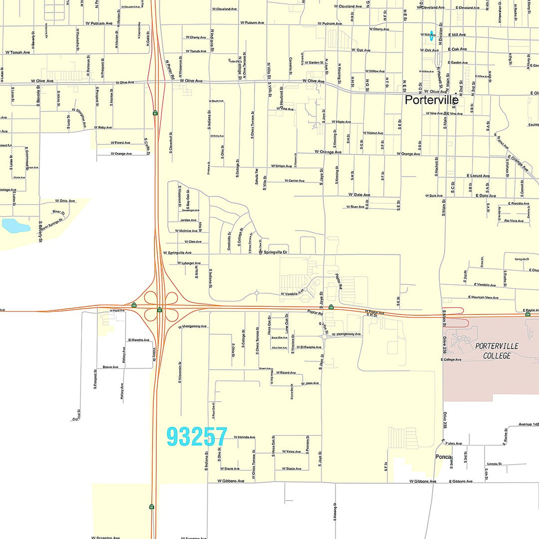 Premium Style Wall Map of Porterville, CA