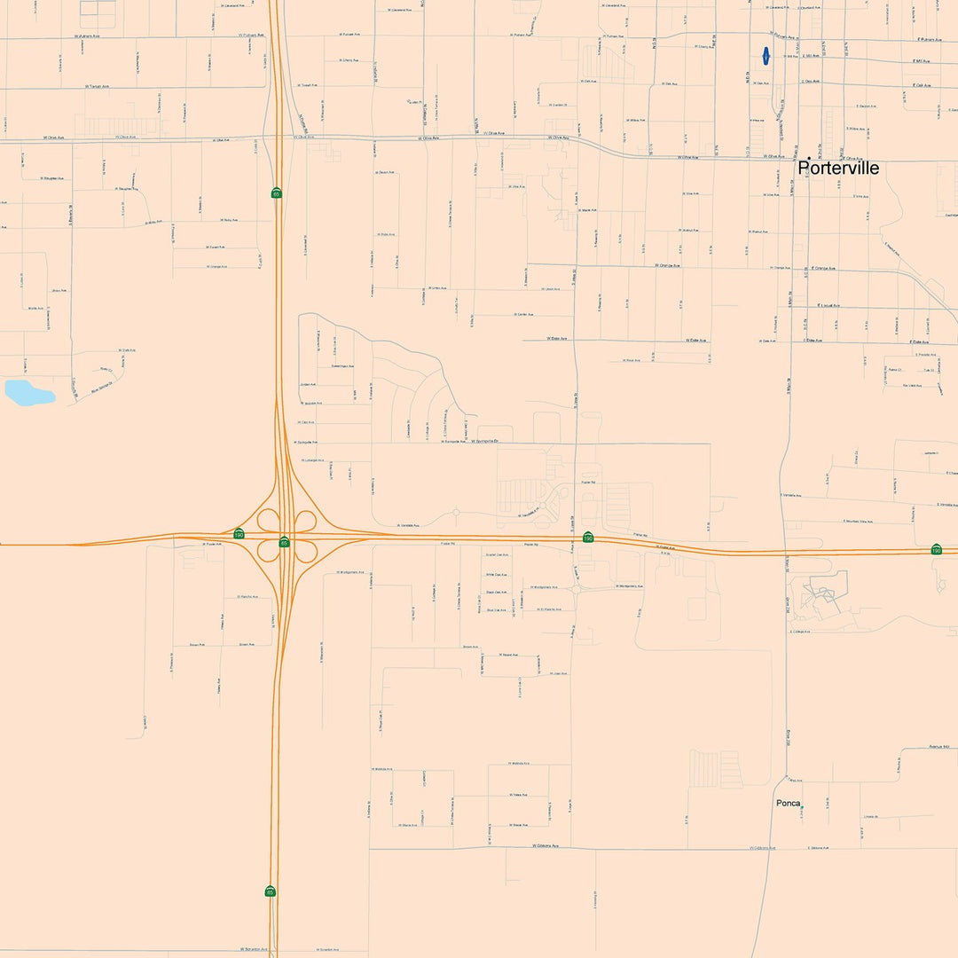 Color Cast Zip Code Style Wall Map of Porterville, CA