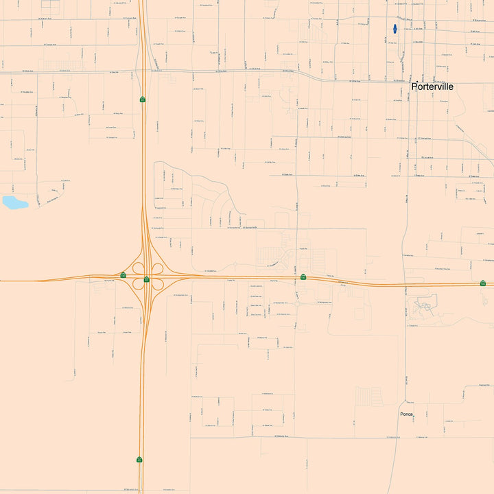 Color Cast Zip Code Style Wall Map of Porterville, CA