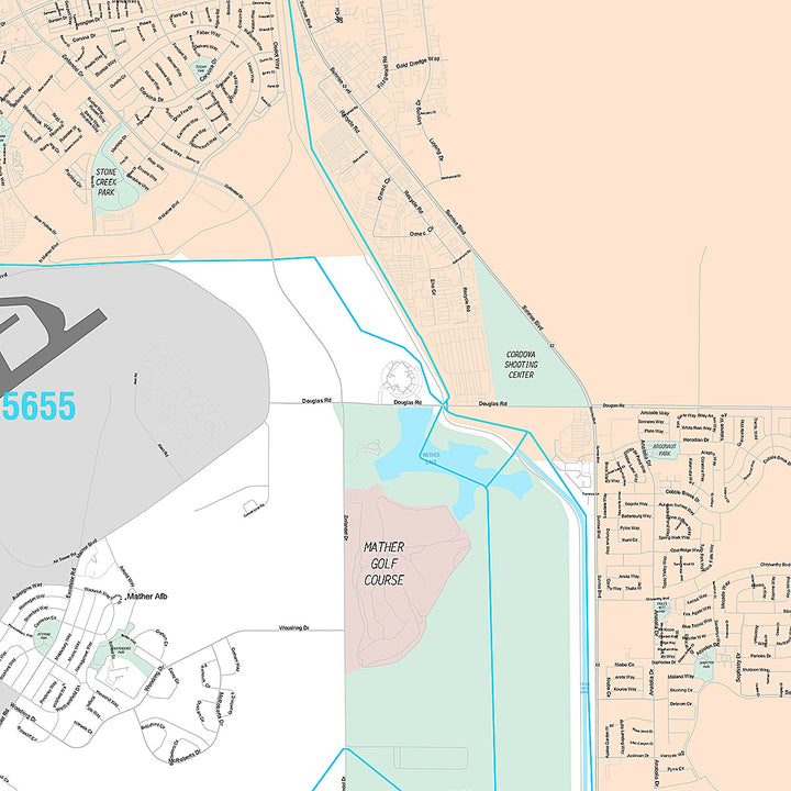 Premium Style Wall Map of Rancho Cordova, CA